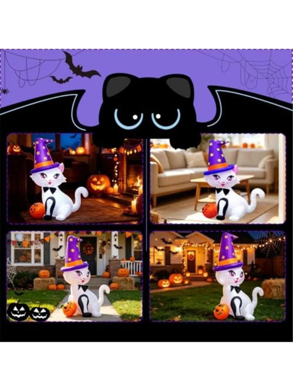 Halloween Inflatable Decoration 6FT Cat with Pumpkin for Harvest Decorations